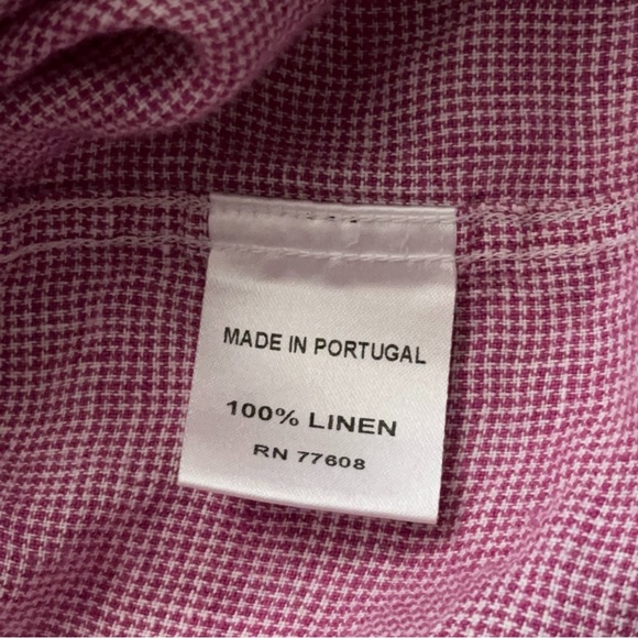 J.Peterman Shirt Mens Size XL Long Sleeve Button 100% Linen Houndstooth Pink - Picture 5 of 6